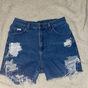 Hand distressed high waisted shorts